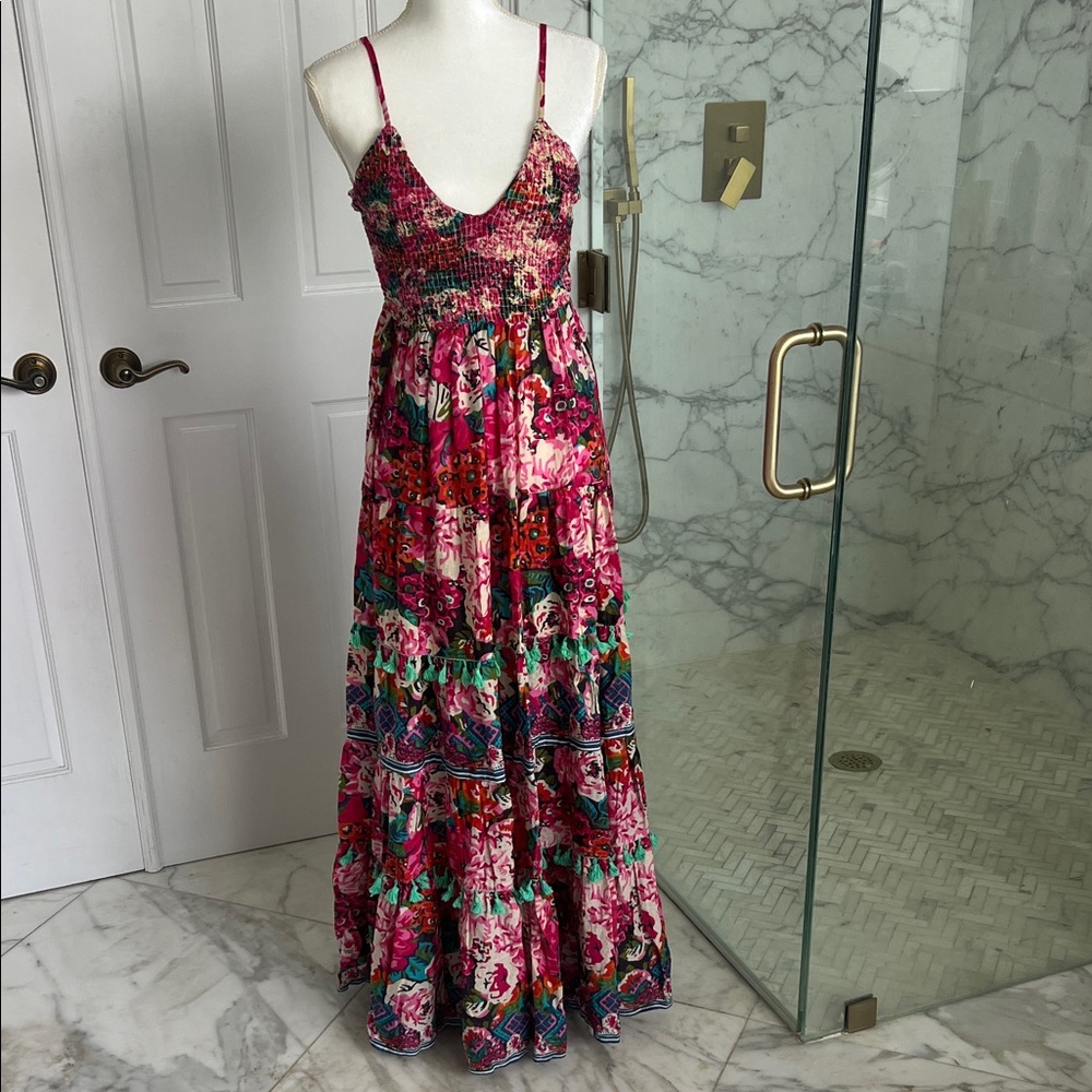 Floral Antica Sartoria Maxi Dress - Pink and Green AOS